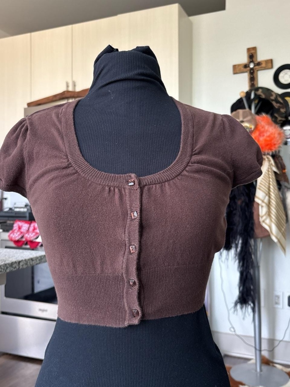 Windsor Chocolate Brown Cropped Button-Front Cardigan